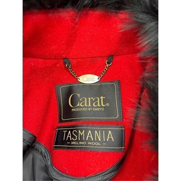 Vintage Carat by Sanyo Women’s Medium Peacoat Red Wool Buttons Faux Fur 60s - Picture 7 of 8